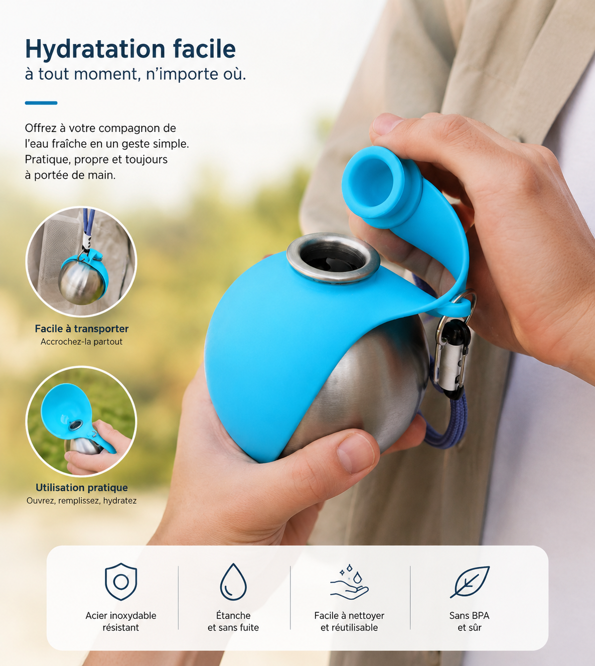 Gourde Portable avec Écuelle pour Chien