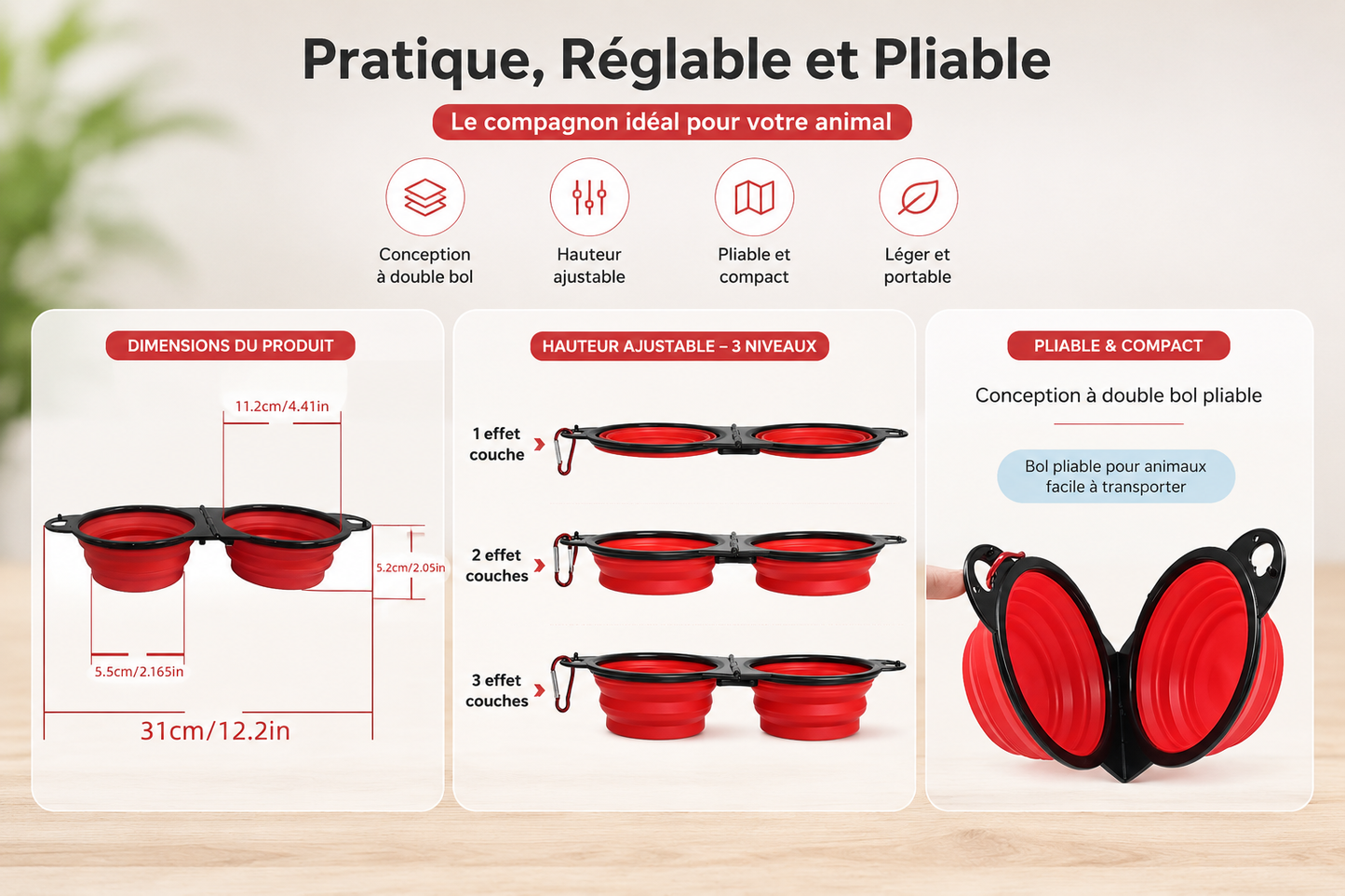 Gamelle Pliable 2 en 1 pour Chien — Eau & Nourriture