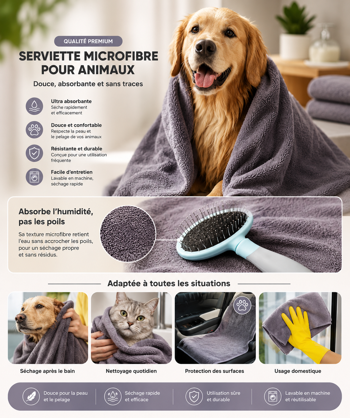 Serviette Microfibre pour Chien & Chat